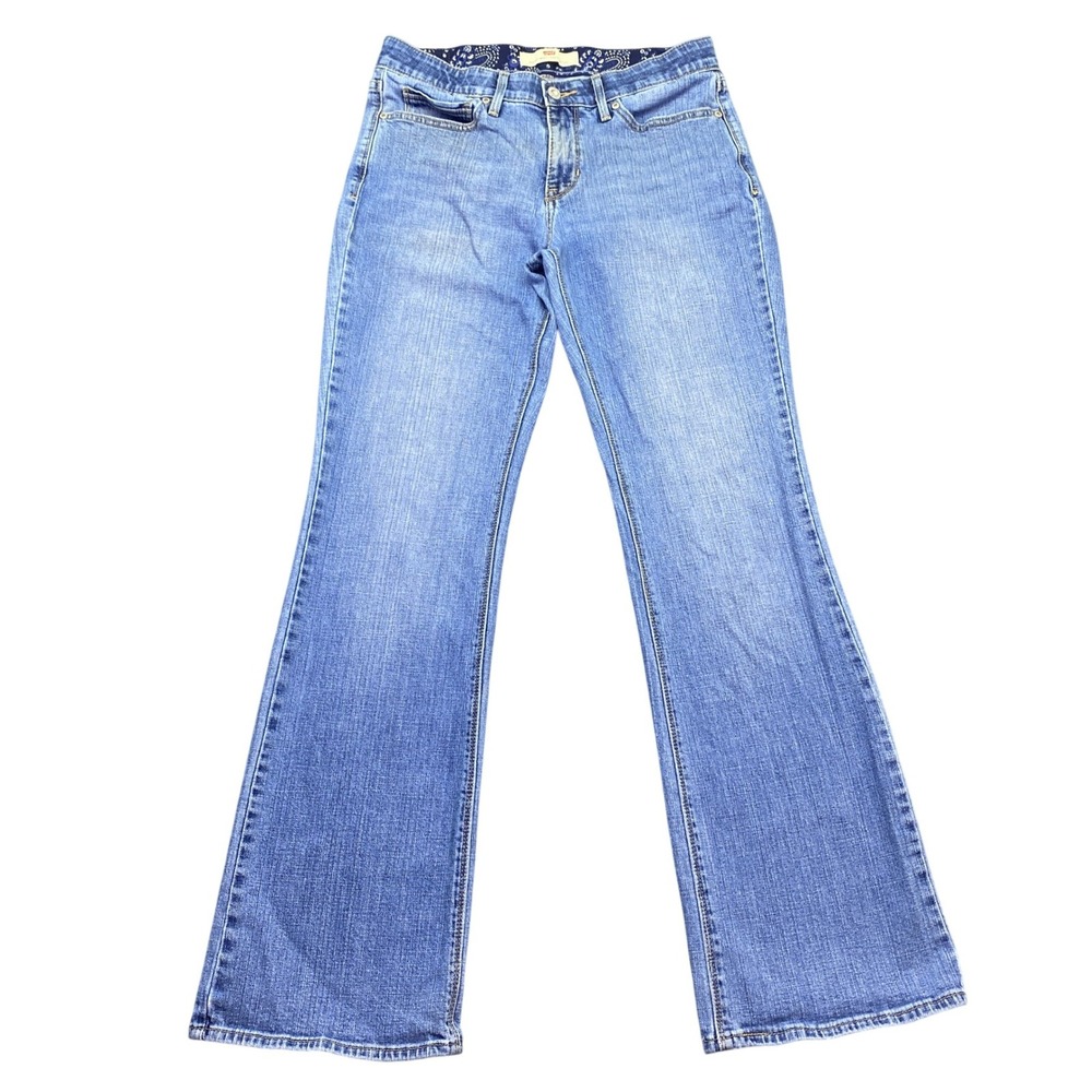 Levis 525 Perfect Waist Bootcut Jeans Blue Denim Paisley Trim Size 8M Grunge